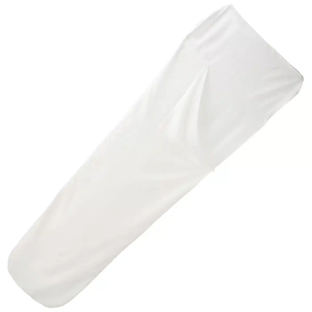 Lightweight white sleeping bag liner with a built-in pillow cover and side opening, ideal for extra cleanliness and warmth inside kids' sleeping bags while hiking or camping.