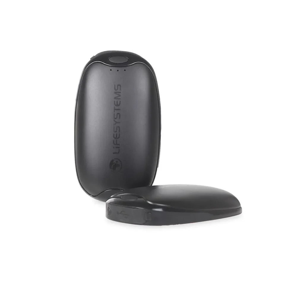Sleek black USB-rechargeable hand warmer with a smooth matte finish and LED indicators. A modern tech-forward ski gift that keeps hands warm on the slopes or après-ski.